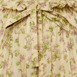 مملوكة مسبقًا Dior Beige Floral Print Cotton Lace Trim Midi Dress M