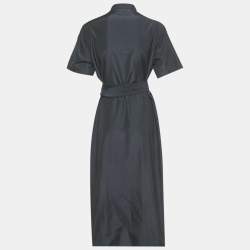 Pre Owned Christian Dior Grey Silk Wrap Around Long Dress L
