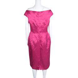 Pre Owned Dior Fuschia Pink Satin Boat Neck Sheath Dress XL