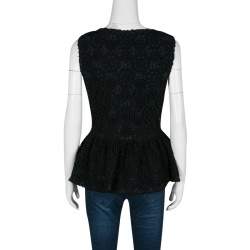 Pre Owned Dior Navy Blue and Black Floral Lace Overlay Sleeveless Peplum Top L