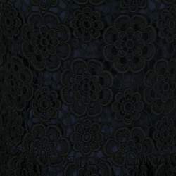Pre Owned Dior Navy Blue and Black Floral Lace Overlay Sleeveless Peplum Top L