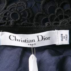 Pre Owned Dior Navy Blue and Black Floral Lace Overlay Sleeveless Peplum Top L