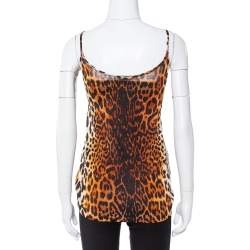 Pre Owned Dior Brown Leopard Print Knit Pleat Front Tank Top L
