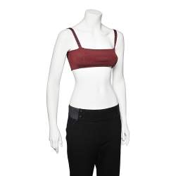 Pre Owned Christian Dior Burgundy Knit Logo Strap Detail Bralette XS