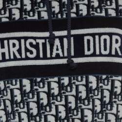 Pre Owned Christian Dior Navy Blue Oblique Terry Cotton Hooded Mini Dress L