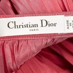Pre Owned Dior Rose Pink Silk Plisse Midi Skirt M