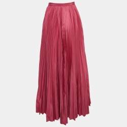 Pre Owned Dior Rose Pink Silk Plisse Midi Skirt M
