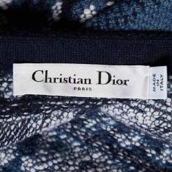 Pre Owned Dior Navy Blue Wool Jacquard Fringed Poncho S