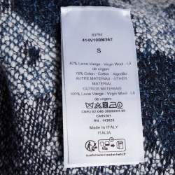 Pre Owned Dior Navy Blue Wool Jacquard Fringed Poncho S