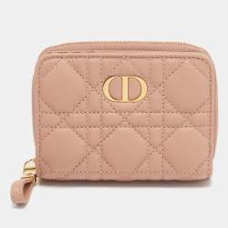 Pre Owned Dior Beige Cannage Leather Caro Zip Compact Wallet