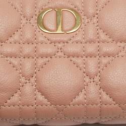 Pre Owned Dior Beige Cannage Leather Caro Zip Compact Wallet