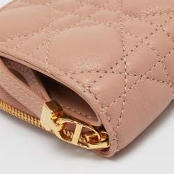 Pre Owned Dior Beige Cannage Leather Caro Zip Compact Wallet