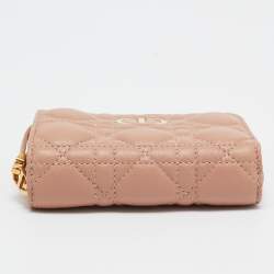 Pre Owned Dior Beige Cannage Leather Caro Zip Compact Wallet
