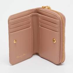 Pre Owned Dior Beige Cannage Leather Caro Zip Compact Wallet