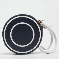 Dior Navy Blue/White Leather Vibe Round Coin Purse