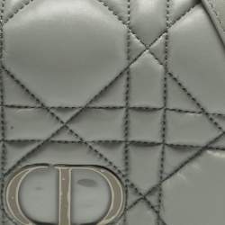 Dior Stone Grey Macrocannage Leather Mini Caro Bag