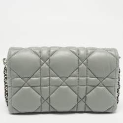 Dior Stone Grey Macrocannage Leather Mini Caro Bag