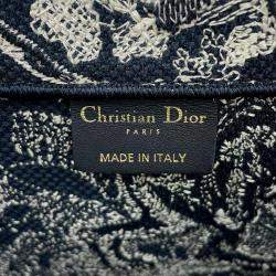 Pre Owned Dior Navy Blue/White Reverse Toile de Jouy Canvas Book Tote Bag