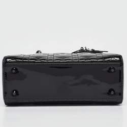 Pre Owned Dior Ultra Glossy Black Cannage Patent Leather Small Lady Dior Tote