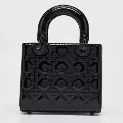Pre Owned Dior Ultra Glossy Black Cannage Patent Leather Small Lady Dior Tote