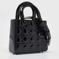 Pre Owned Dior Ultra Glossy Black Cannage Patent Leather Small Lady Dior Tote