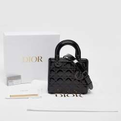 Pre Owned Dior Ultra Glossy Black Cannage Patent Leather Small Lady Dior Tote