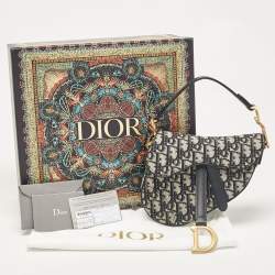 Dior Navy Blue Oblique Canvas Mini Saddle Bag