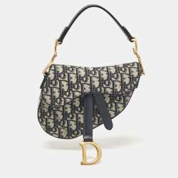 Dior Navy Blue Oblique Canvas Mini Saddle Bag