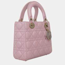 Christian Dior Melocoton Pink Pearlescent Cannage Lambksin Small Lady Dior Bag