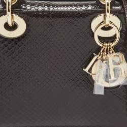 Pre Owned Dior Burgundy Python Mini Lady Dior Tote