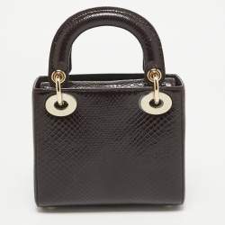 Pre Owned Dior Burgundy Python Mini Lady Dior Tote