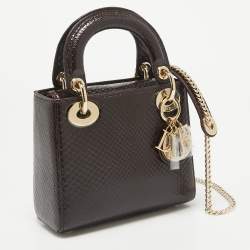 Pre Owned Dior Burgundy Python Mini Lady Dior Tote
