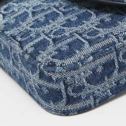 Pre Owned Dior Blue Oblique Denim Medium Chain Saddle Pouch