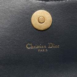 Pre Owned Dior Blue Oblique Denim Medium Chain Saddle Pouch