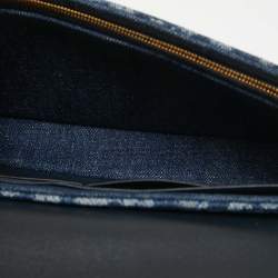 Pre Owned Dior Blue Oblique Denim Medium Chain Saddle Pouch