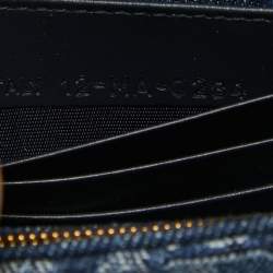 Pre Owned Dior Blue Oblique Denim Medium Chain Saddle Pouch