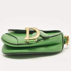 Pre Owned Dior Green Leather Micro Saddle Bag