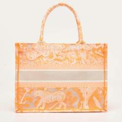 Dior Neon Orange Toile De Jouy Embroidered Mesh Medium Book Tote