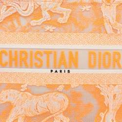 Dior Neon Orange Toile De Jouy Embroidered Mesh Medium Book Tote