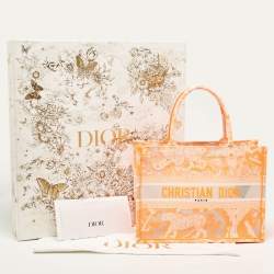 Dior Neon Orange Toile De Jouy Embroidered Mesh Medium Book Tote
