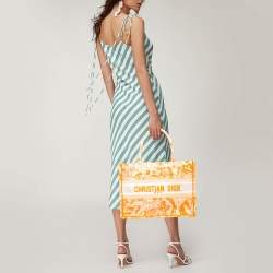 Dior Neon Orange Toile De Jouy Embroidered Mesh Medium Book Tote