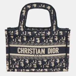 Pre Owned Dior Navy Blue Oblique Canvas Mini Book Tote