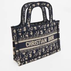 Pre Owned Dior Navy Blue Oblique Canvas Mini Book Tote