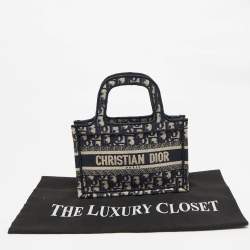 Pre Owned Dior Navy Blue Oblique Canvas Mini Book Tote