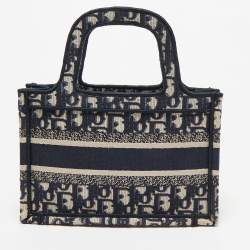 Pre Owned Dior Navy Blue Oblique Canvas Mini Book Tote