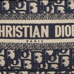 Pre Owned Dior Navy Blue Oblique Canvas Mini Book Tote