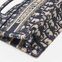 Pre Owned Dior Navy Blue Oblique Canvas Mini Book Tote