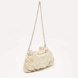 Dior Dusty Ivory Cannage Beaded Fabric Dream Bucket Bag