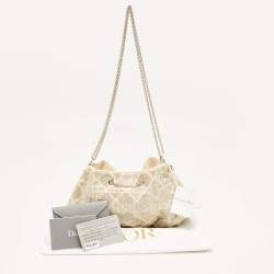 Dior Dusty Ivory Cannage Beaded Fabric Dream Bucket Bag