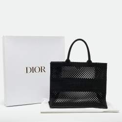 Pre Owned Dior Black Mesh Embroidered Canvas Large Book Tote